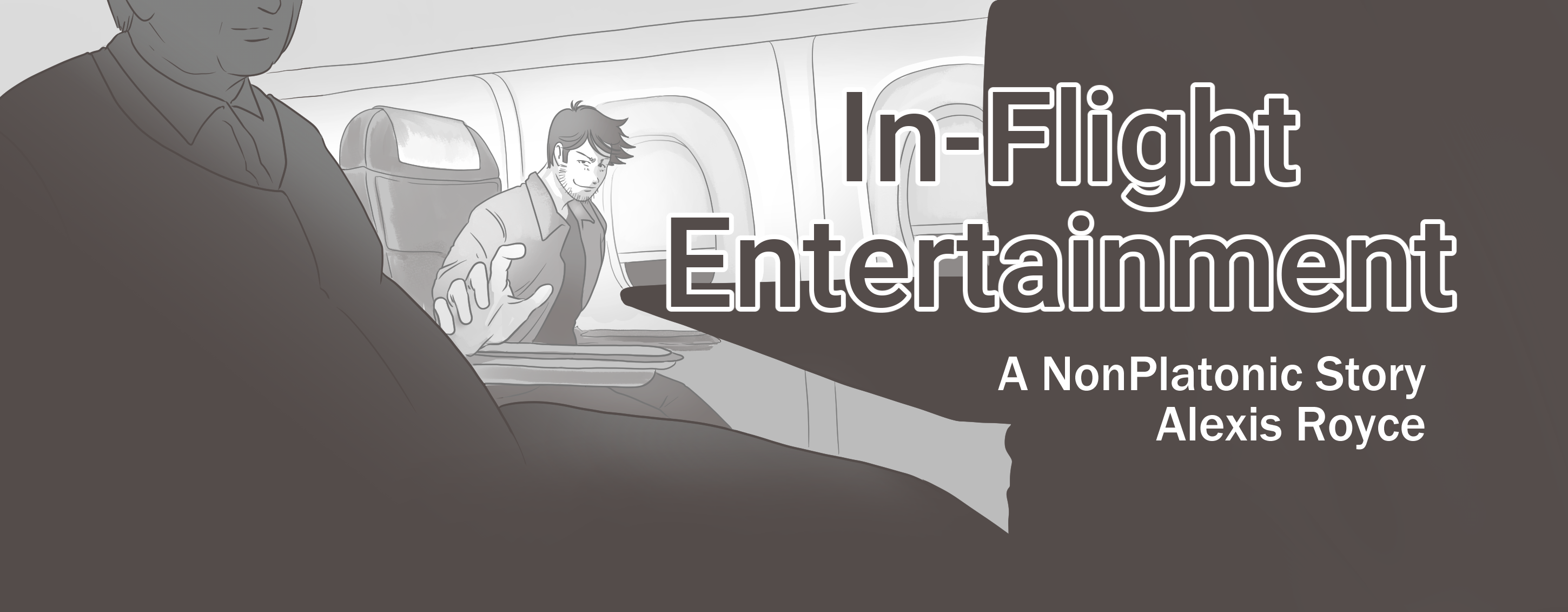 Image of Lee and Diegesis in an airplane cabin. Title In-Flight Entertainment